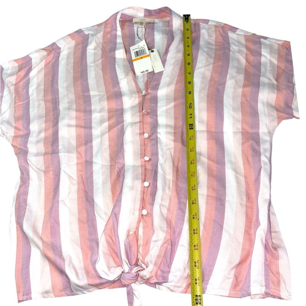 NWT Cupio Blush Striped‎ Tie-Front Short Sleeve Rayon Blouse Size Small - Picture 4 of 8